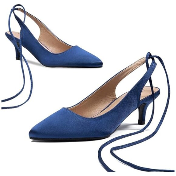 Trary Women's Low Heels Lace Up Kitten Heels for Women Dressy Closed Pointed Toe - Picture 2 of 5